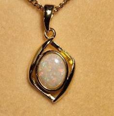 Solid Opal Oval Pendant in Gold Plated Sterling Silver · Style 224