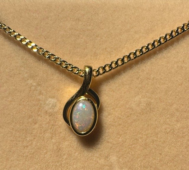 Solid Opal Oval Pendant in Gold Plated Sterling Silver · Style 251