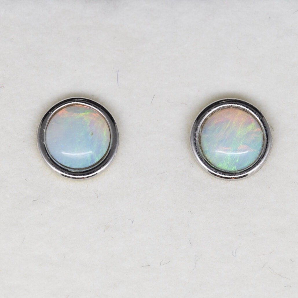 Solid Opal Round Stud Earrings in Sterling Silver · Style 425