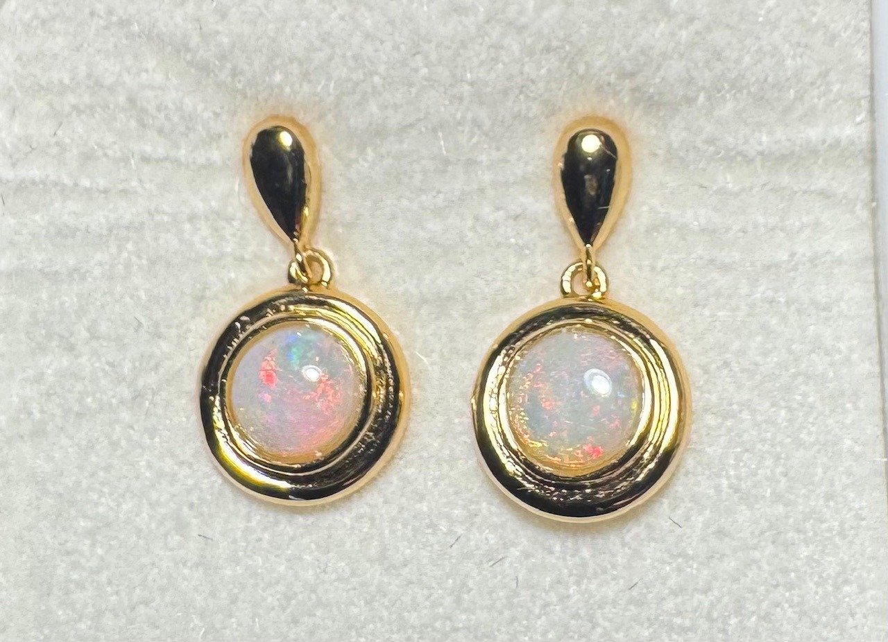 Solid Opal Round Drop Earrings, Gold Plated Sterling Silver · Style 643