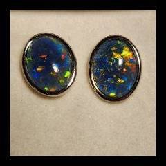 Triplet Opal Oval Stud Earrings in Sterling Silver · Style 516