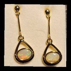 Solid Opal Drop Earrings in Gold Plated Sterling Silver · Style 619