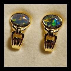 Triplet Opal Oval Earrings in Gold Plated Sterling Silver · Style 707