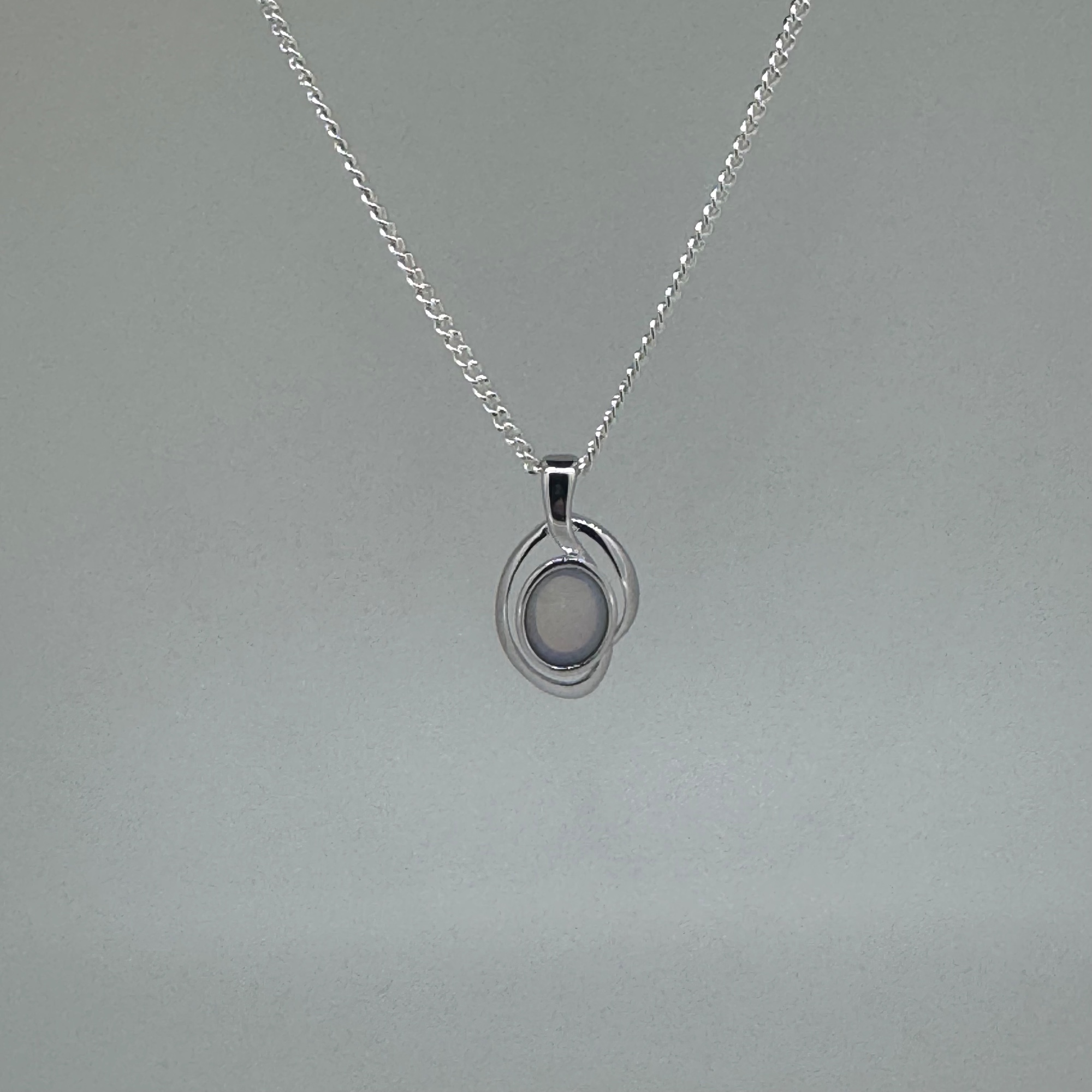 Solid Opal Oval Pendant in Sterling Silver · Style 018