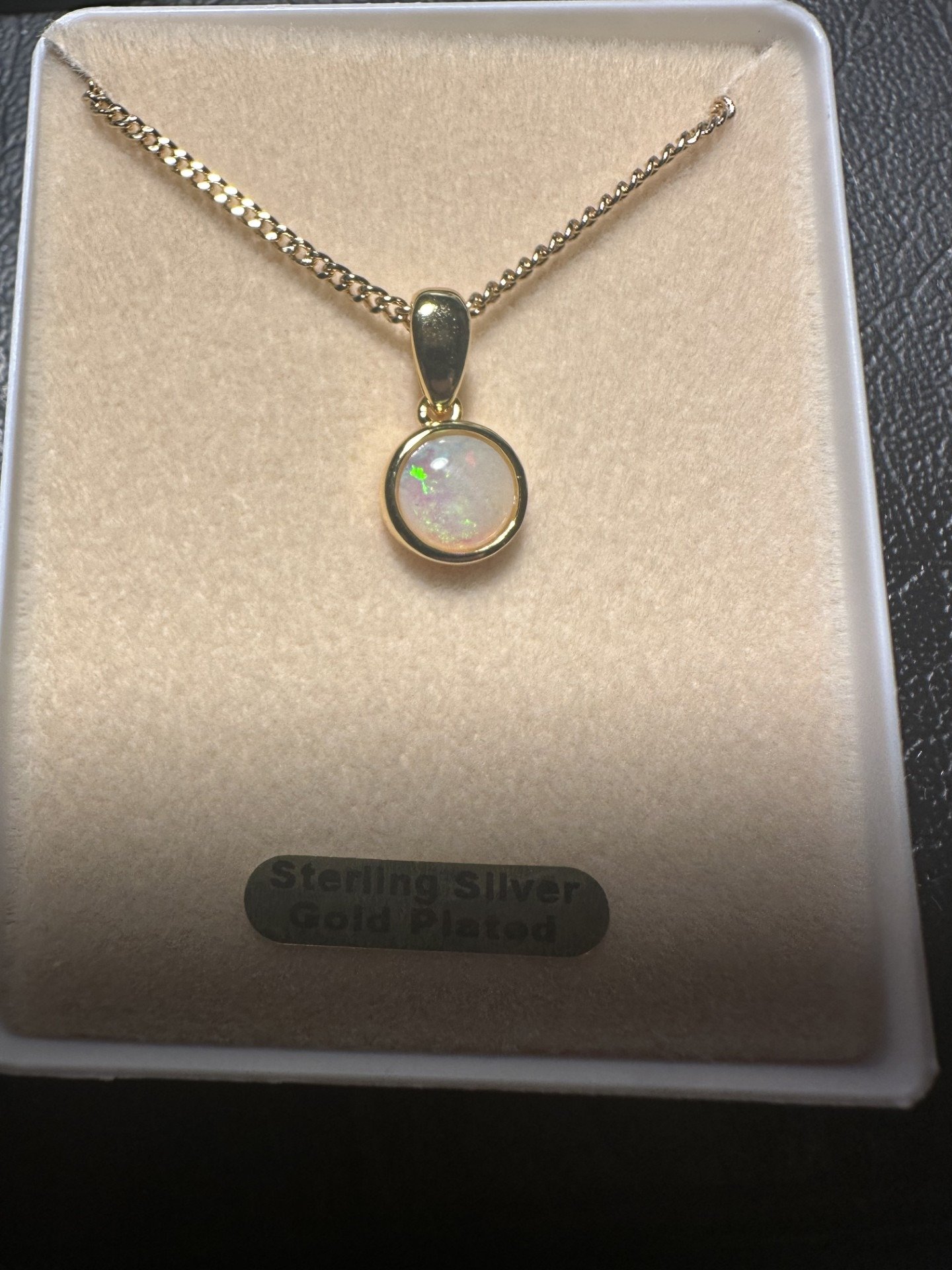 Solid Opal Round Pendant in Gold Plated Sterling Silver · Style 238