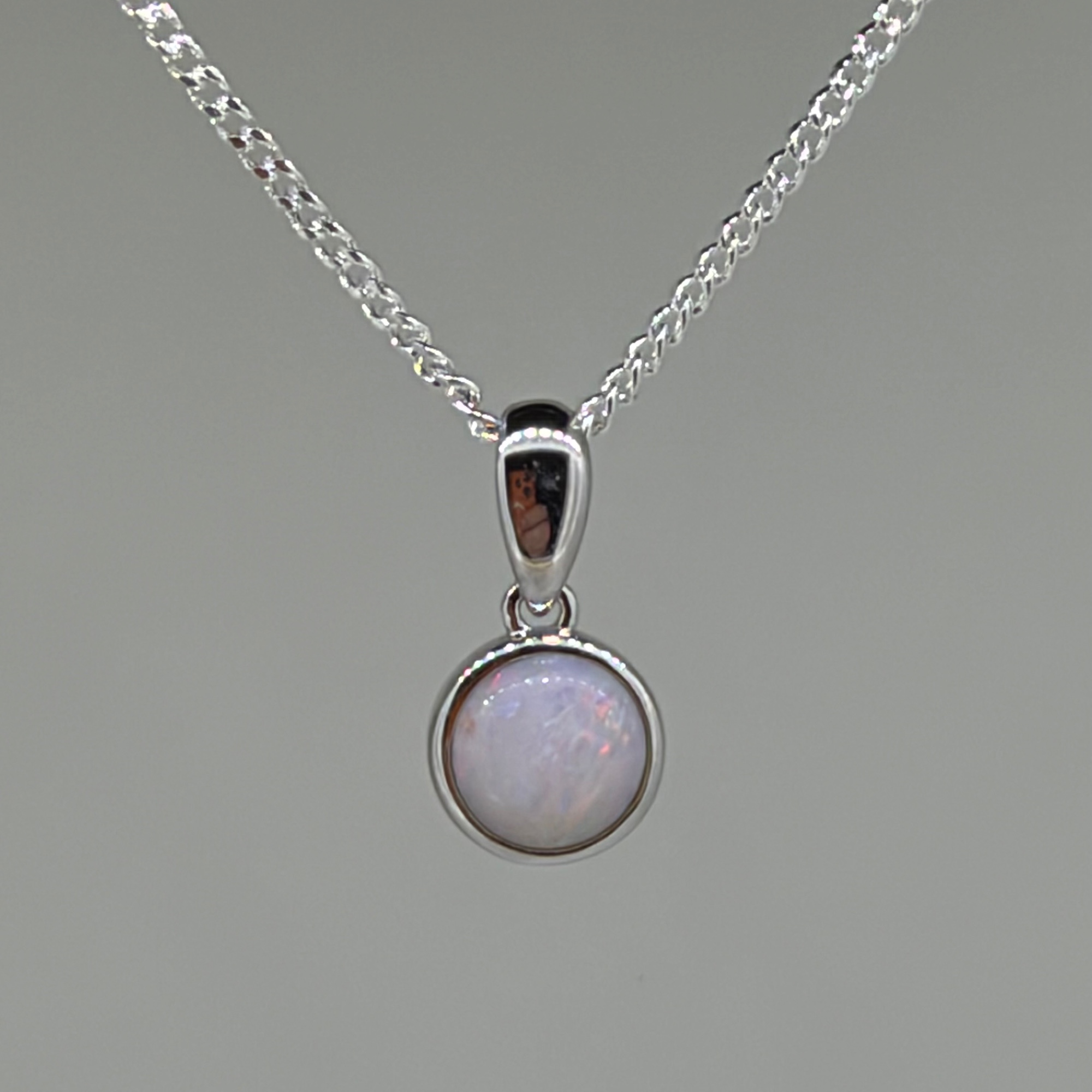 Solid Opal Round Bezel Pendant in Sterling Silver · Style 051