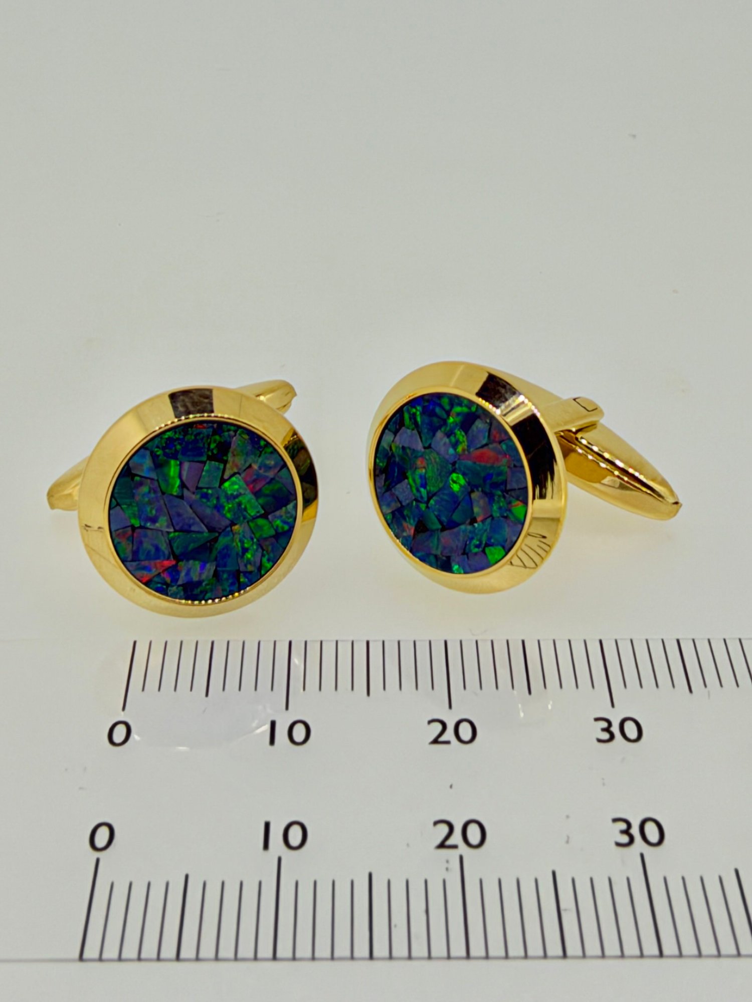 Mosaic Opal Round Cufflinks in Gold-Toned Setting