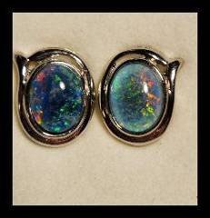Triplet Opal Oval Earrings in Sterling Silver · Style 517