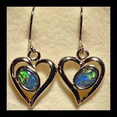 Triplet Opal Heart Drop Earrings in Sterling Silver · Style 519