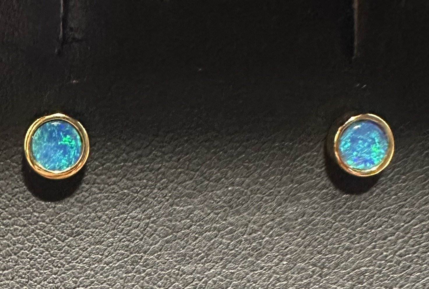 4mm Round Doublet Opal Earrings, Gold Plated Silver · Style 910