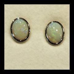 Solid Opal Oval Stud Earrings in Sterling Silver · Style 414