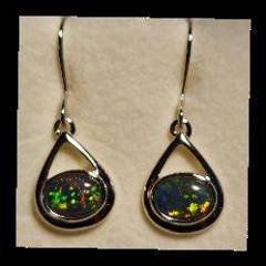 Triplet Opal Oval Drop Earrings in Sterling Silver · Style 523