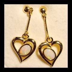 Solid Opal Heart Drop Earrings, Gold Plated Sterling Silver · Style 615
