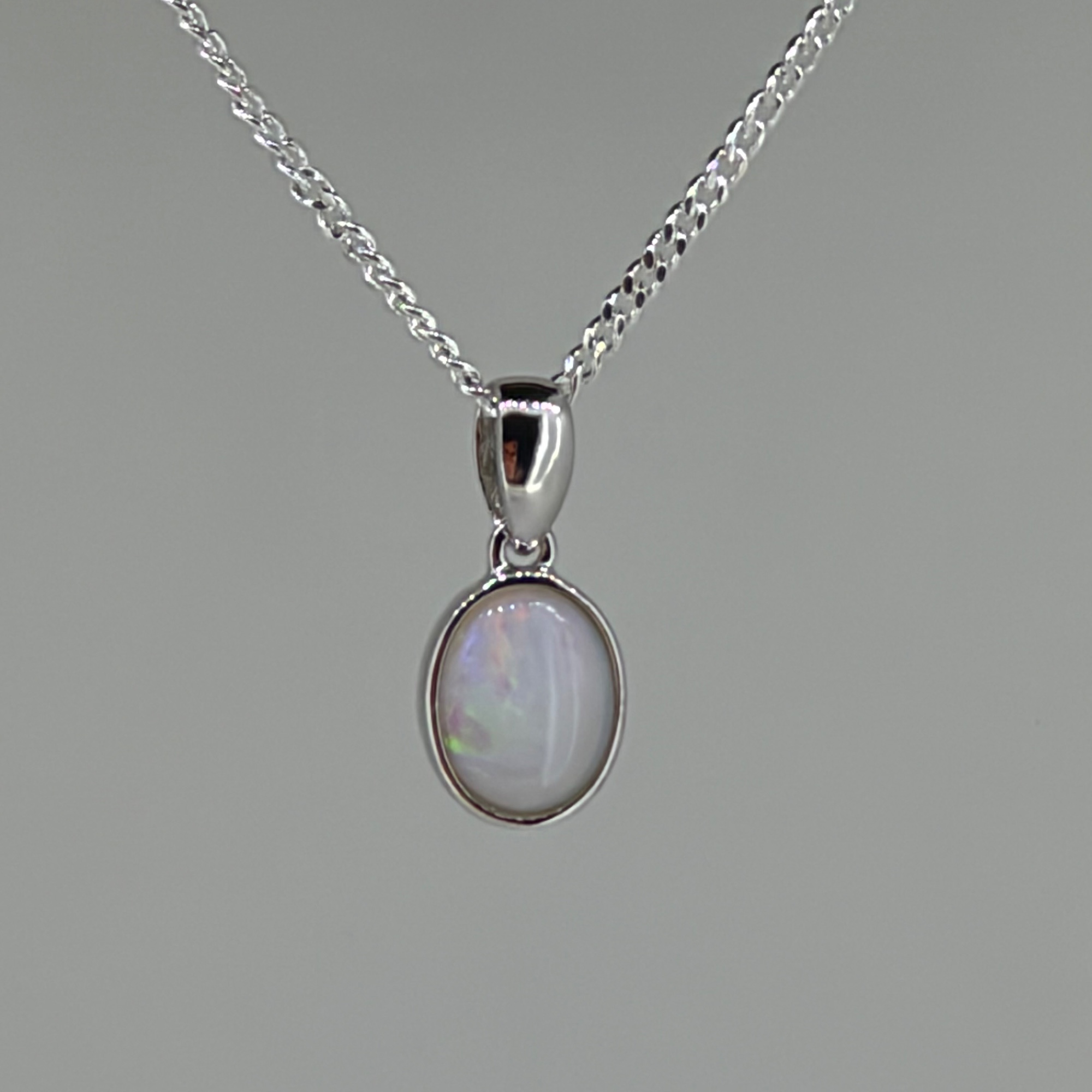 Solid Opal Oval Pendant in Sterling Silver · Style 026