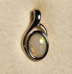 Solid Opal Oval Pendant in Sterling Silver · Style 008