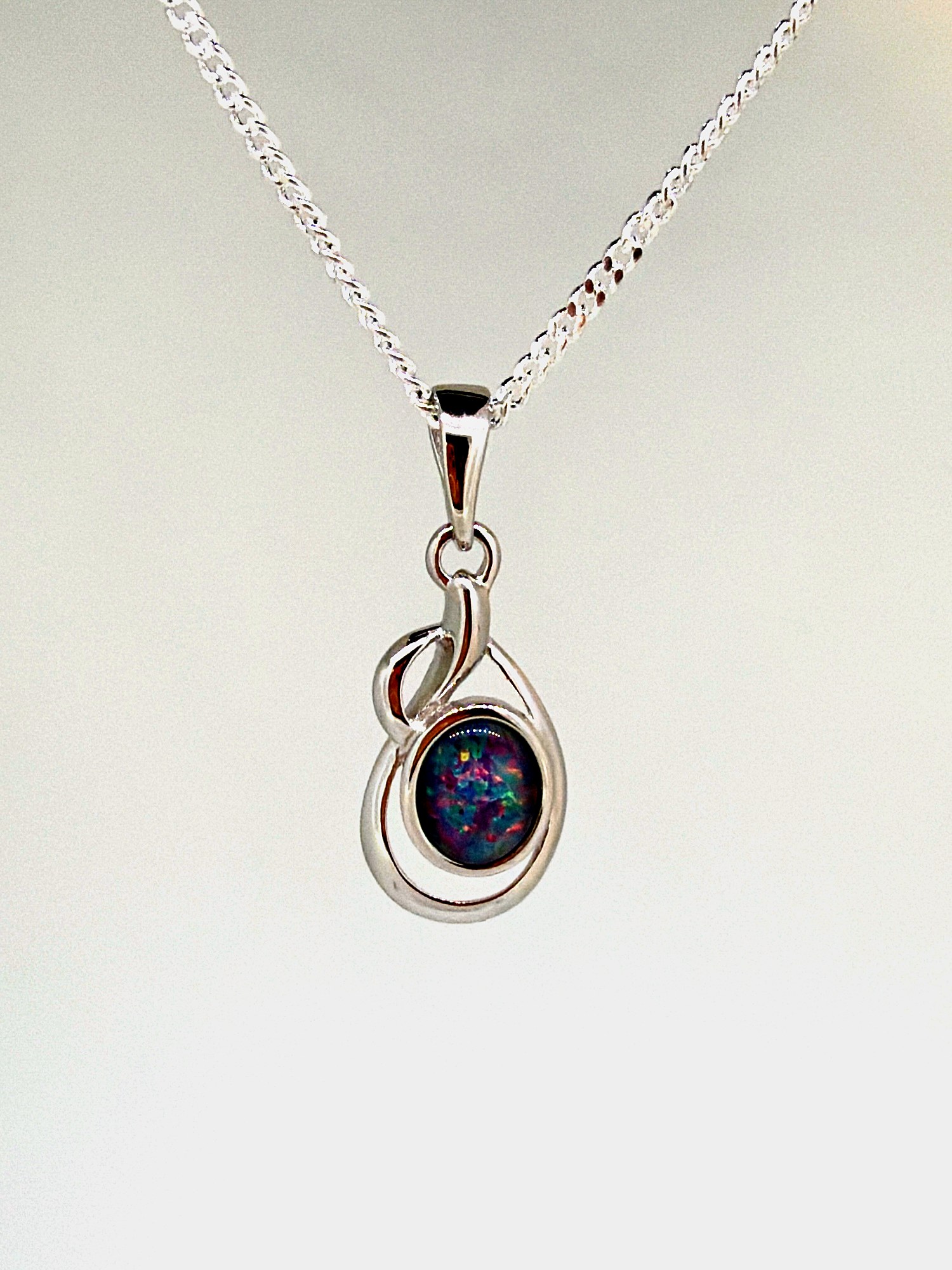 Triplet Opal Oval Pendant in Sterling Silver · Style 128