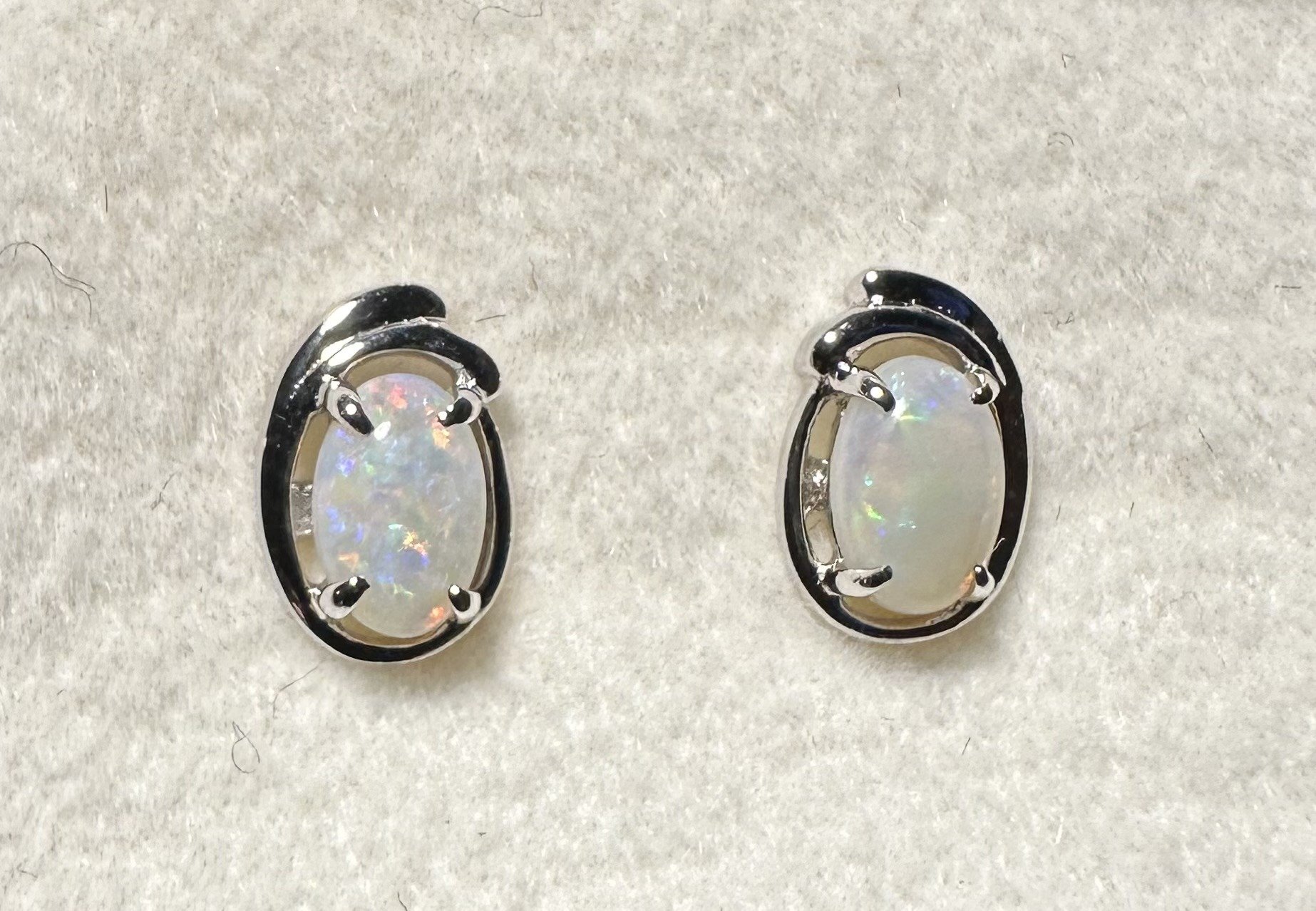 Solid Opal Oval Stud Earrings in Sterling Silver · Style 439