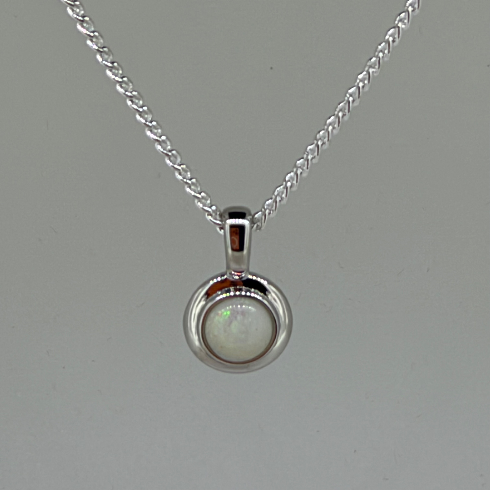 Solid Opal Round Pendant in Sterling Silver · Style 062