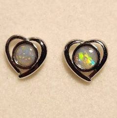 Solid Opal Heart Stud Earrings in Sterling Silver · Style 432