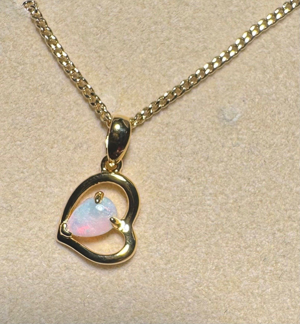 Solid Opal Heart Pendant in Gold Plated Sterling Silver · Style 243