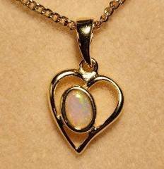 Solid Opal Heart Pendant in Gold Plated Sterling Silver · Style 226