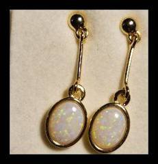 Solid Opal Oval Drop Earrings in Gold Plated Sterling Silver · Style 621