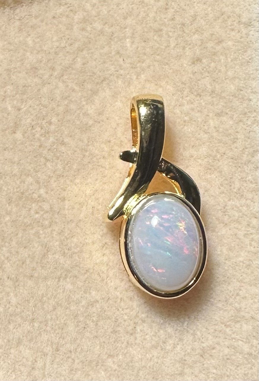 Solid Opal Oval Pendant in Gold Plated Sterling Silver · Style 236