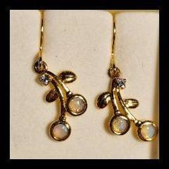 Solid Opal Leaf Drop Earrings, Gold Plated Sterling Silver · Style 629