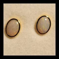 Solid Opal Oval Stud Earrings, Gold Plated Sterling Silver · Style 608