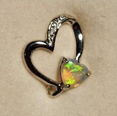 Solid Opal Open Heart Pendant in Sterling Silver · Style 031