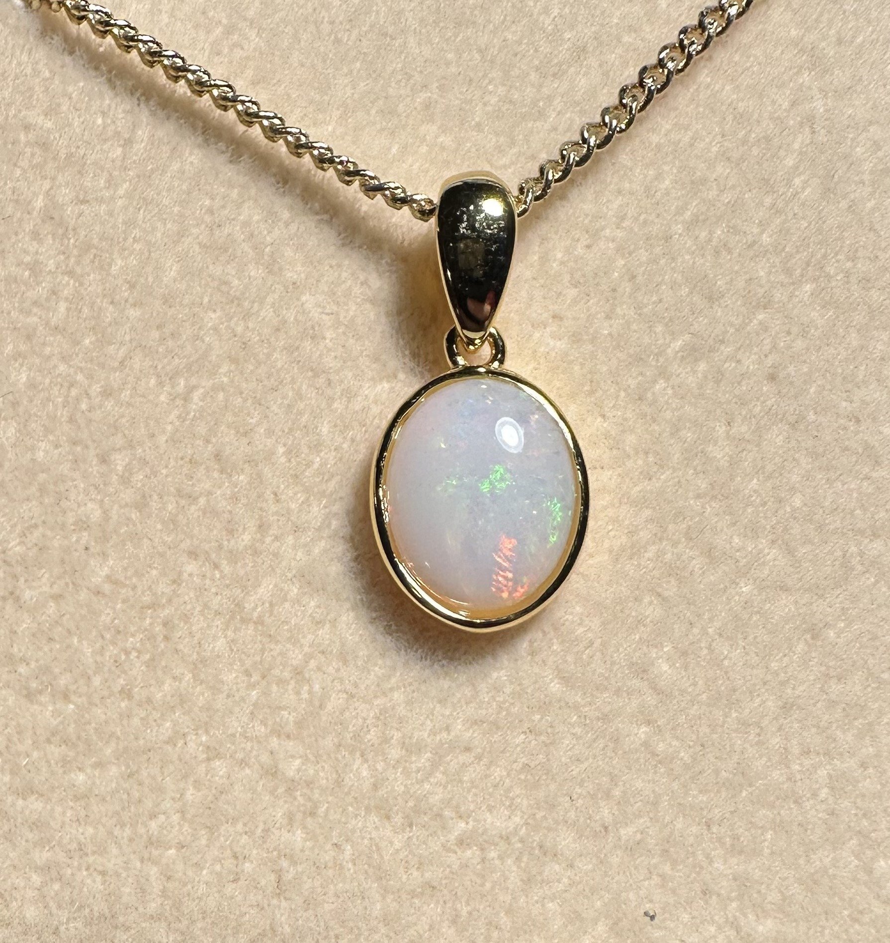 Solid Opal Oval Pendant in Gold Plated Sterling Silver · Style 240
