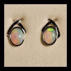 Solid Opal Oval Stud Earrings in Sterling Silver · Style 412