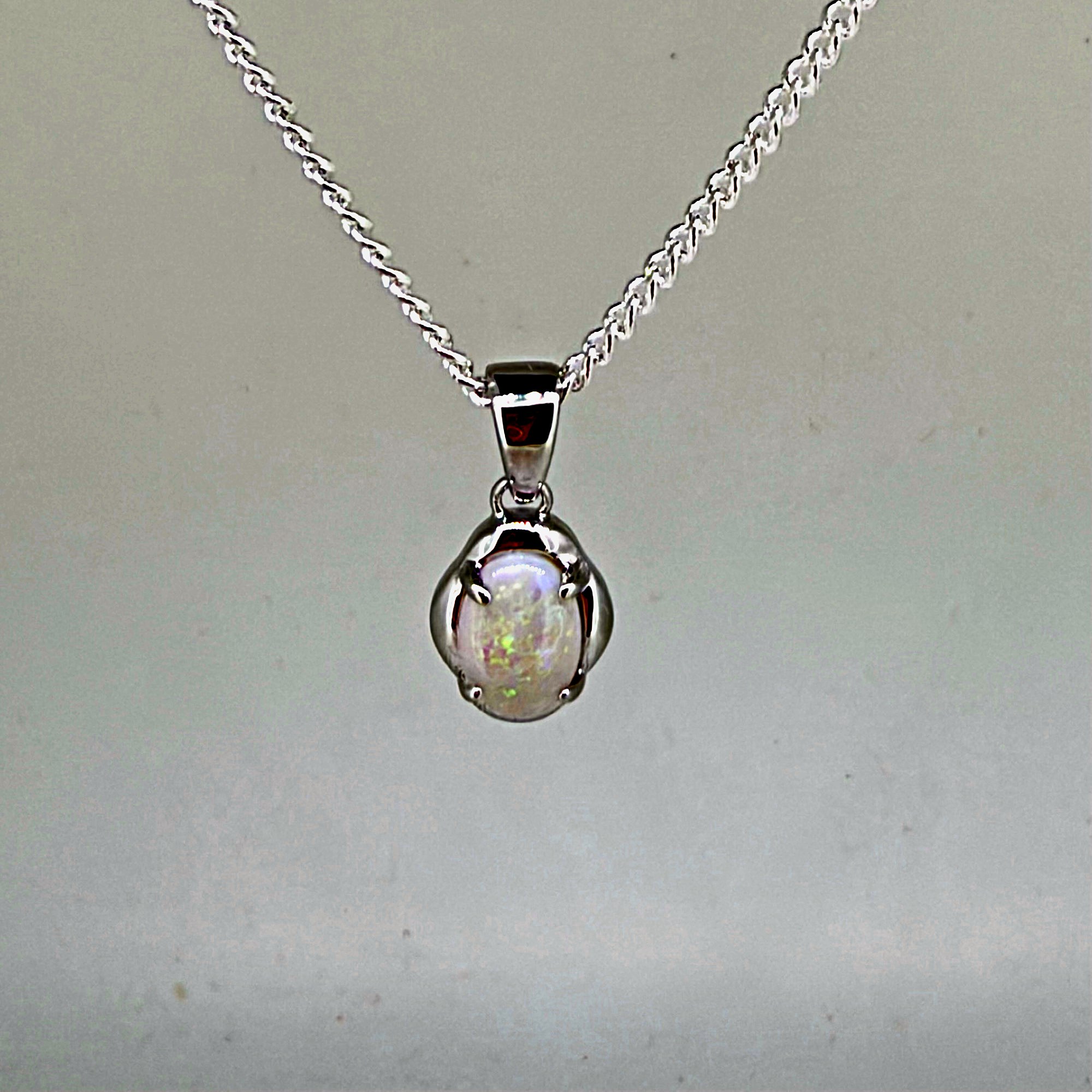 Solid Opal Oval Pendant in Sterling Silver · Style 065