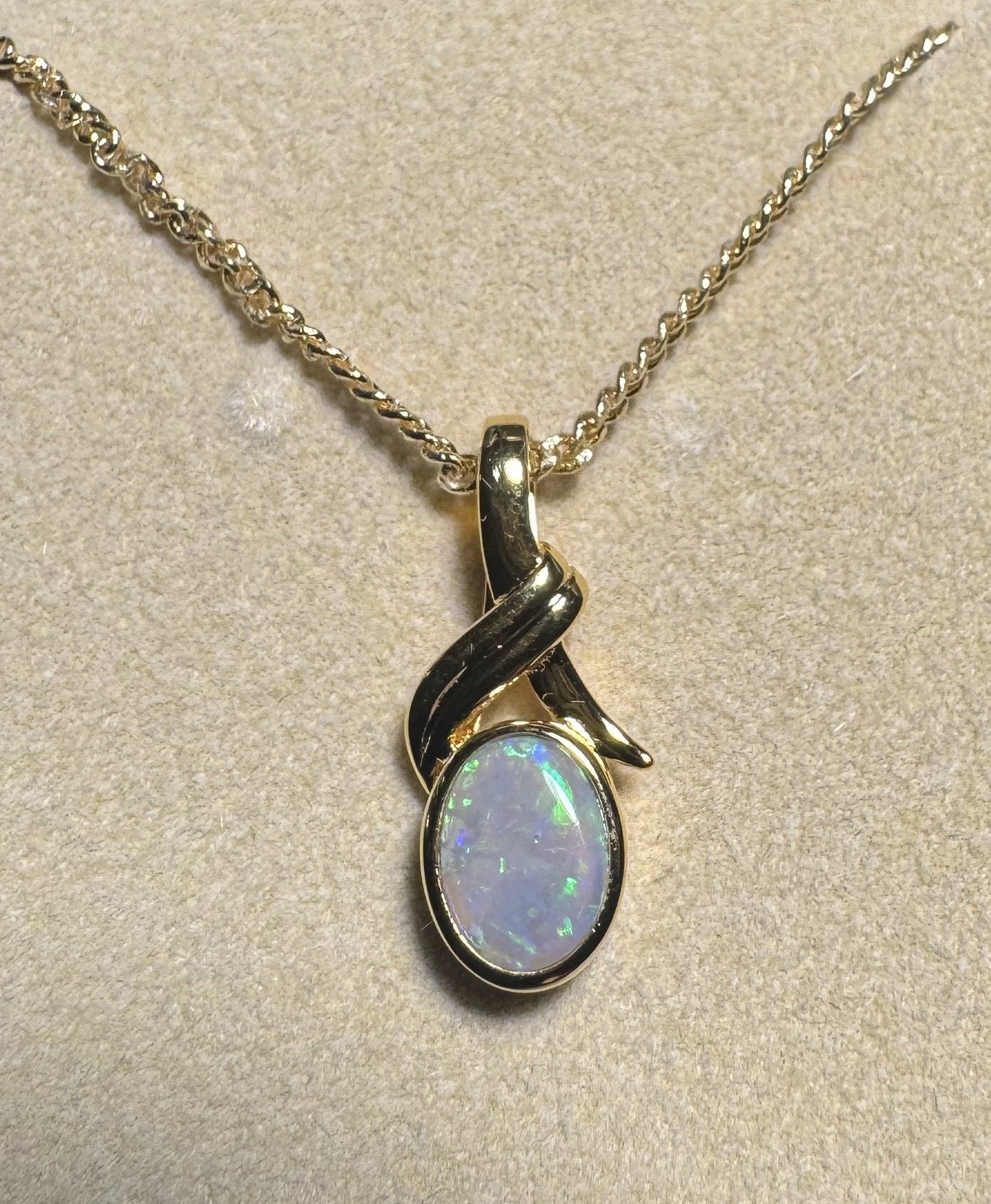 Solid Opal Oval Pendant in Gold Plated Sterling Silver · Style 244