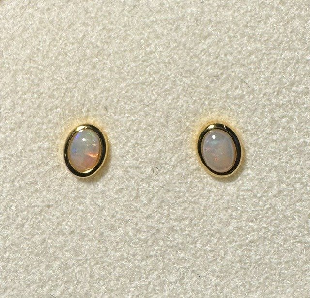 Solid Opal Oval Stud Earrings, Gold Plated Sterling Silver · Style 649