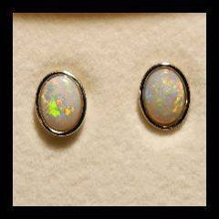 Solid Opal Oval Stud Earrings in Sterling Silver · Style 408