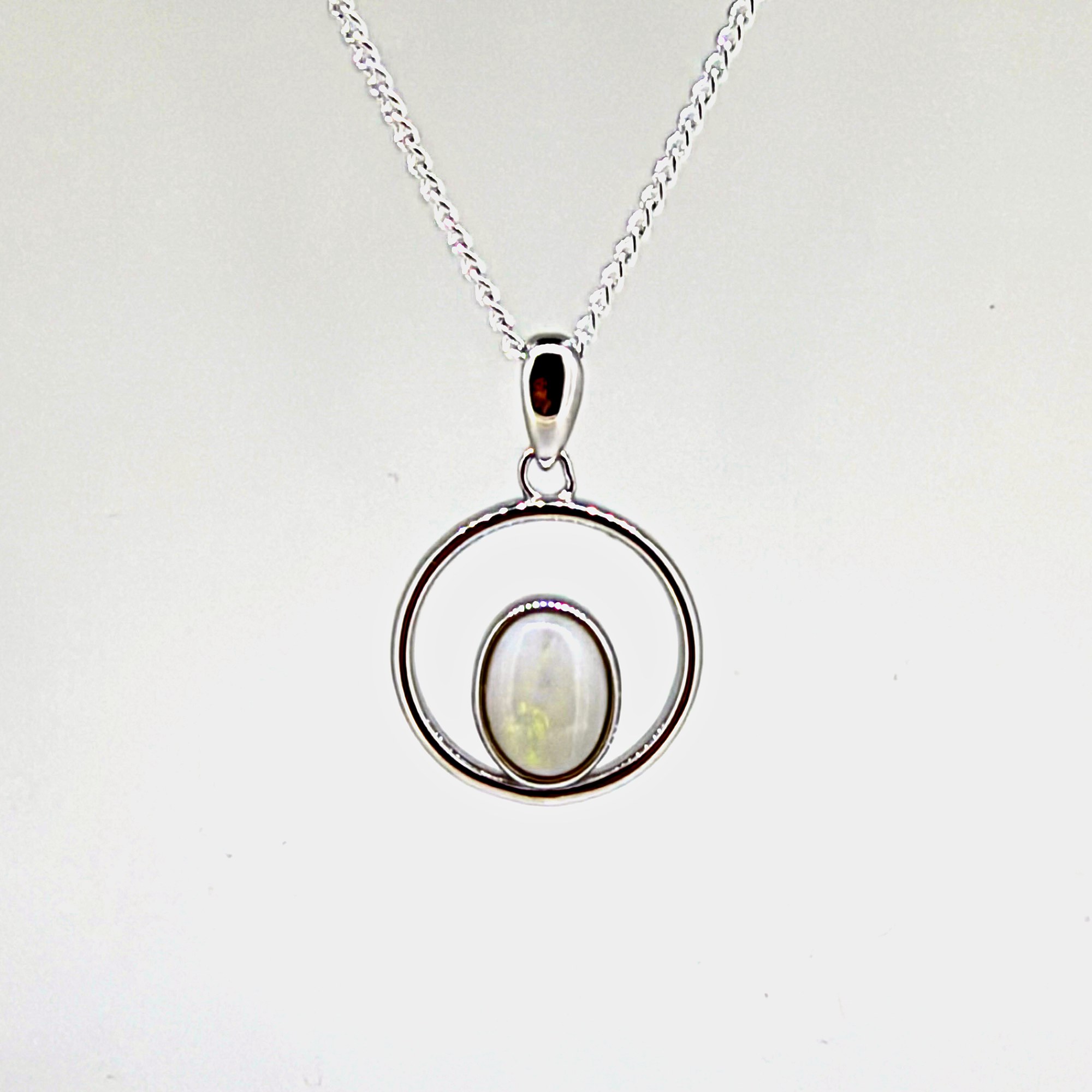 Solid Opal Oval Circle Pendant in Sterling Silver · Style 061