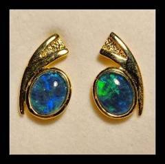 Triplet Opal Oval Earrings in Gold Plated Sterling Silver · Style 728
