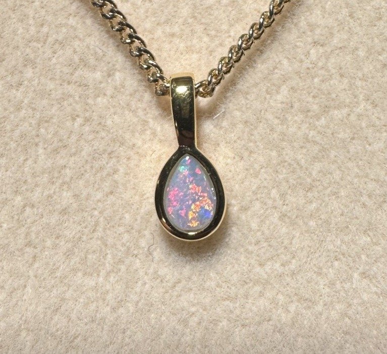 Solid Opal Pear Pendant in Gold Plated Sterling Silver · Style 210