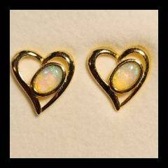 Solid Opal Heart Earrings in Gold Plated Sterling Silver · Style 607
