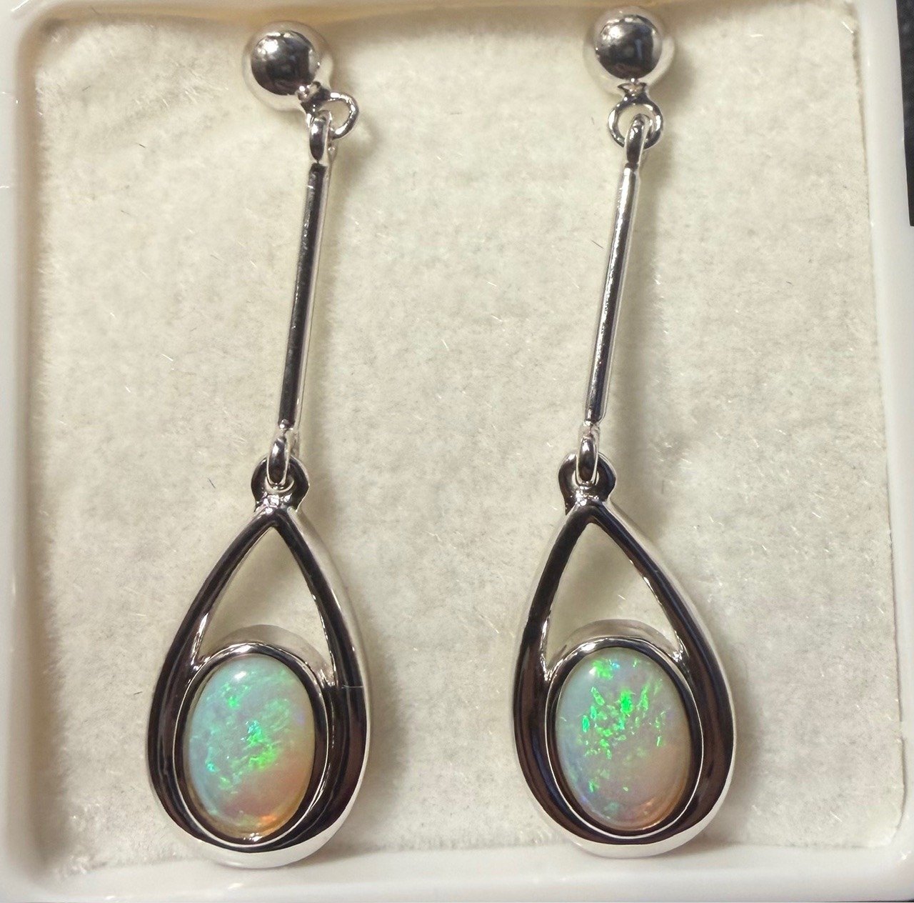 Solid Opal Oval Drop Earrings in Sterling Silver · Style 454