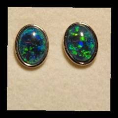 Triplet Opal Oval Stud Earrings in Sterling Silver · Style 515