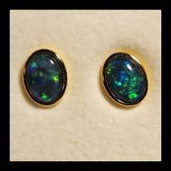 Triplet Opal Oval Studs in Gold Plated Sterling Silver · Style 711
