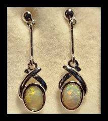 Solid Opal Oval Drop Earrings in Sterling Silver · Style 418