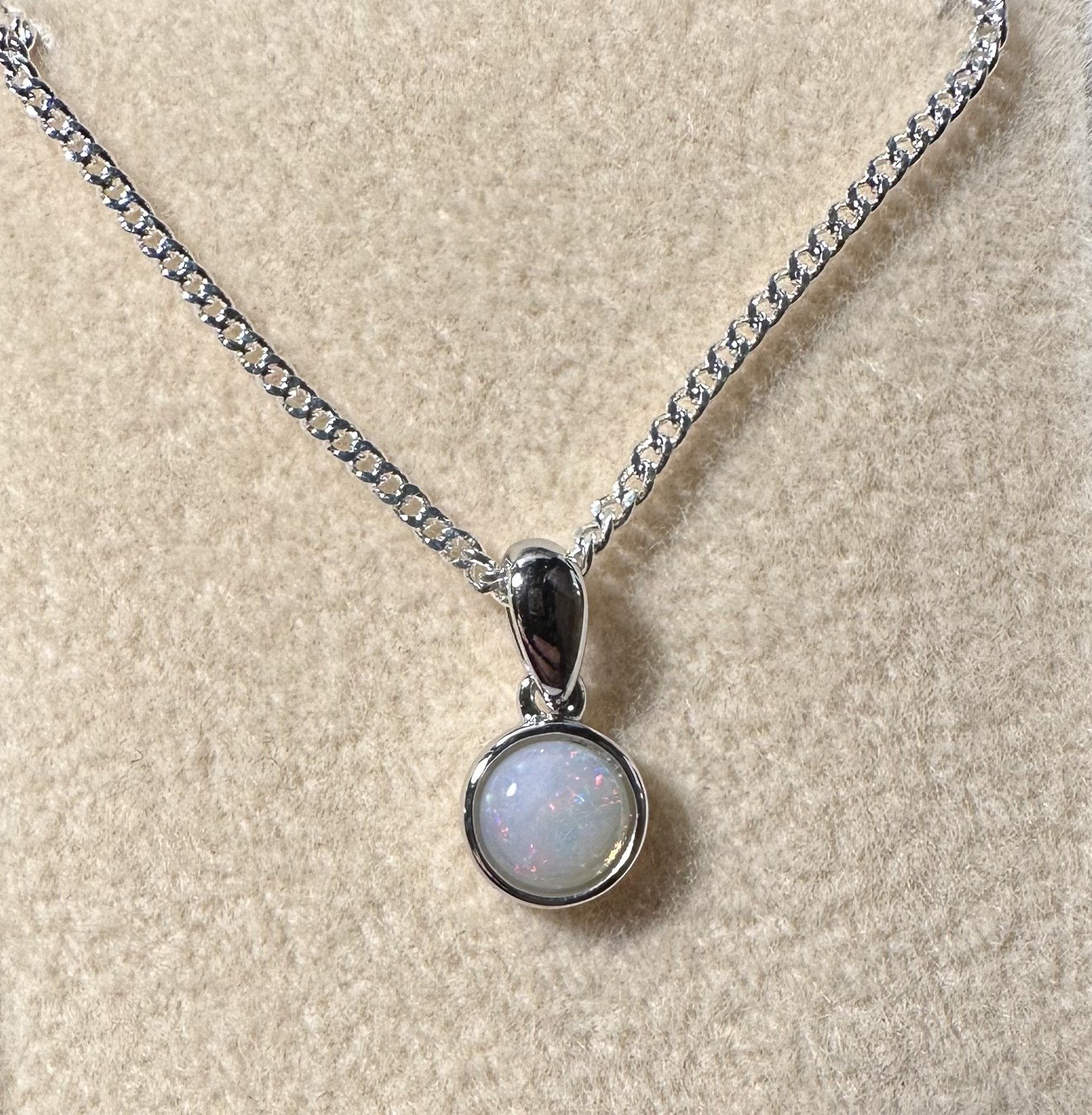 Solid Opal Round Pendant in Sterling Silver · Style 052