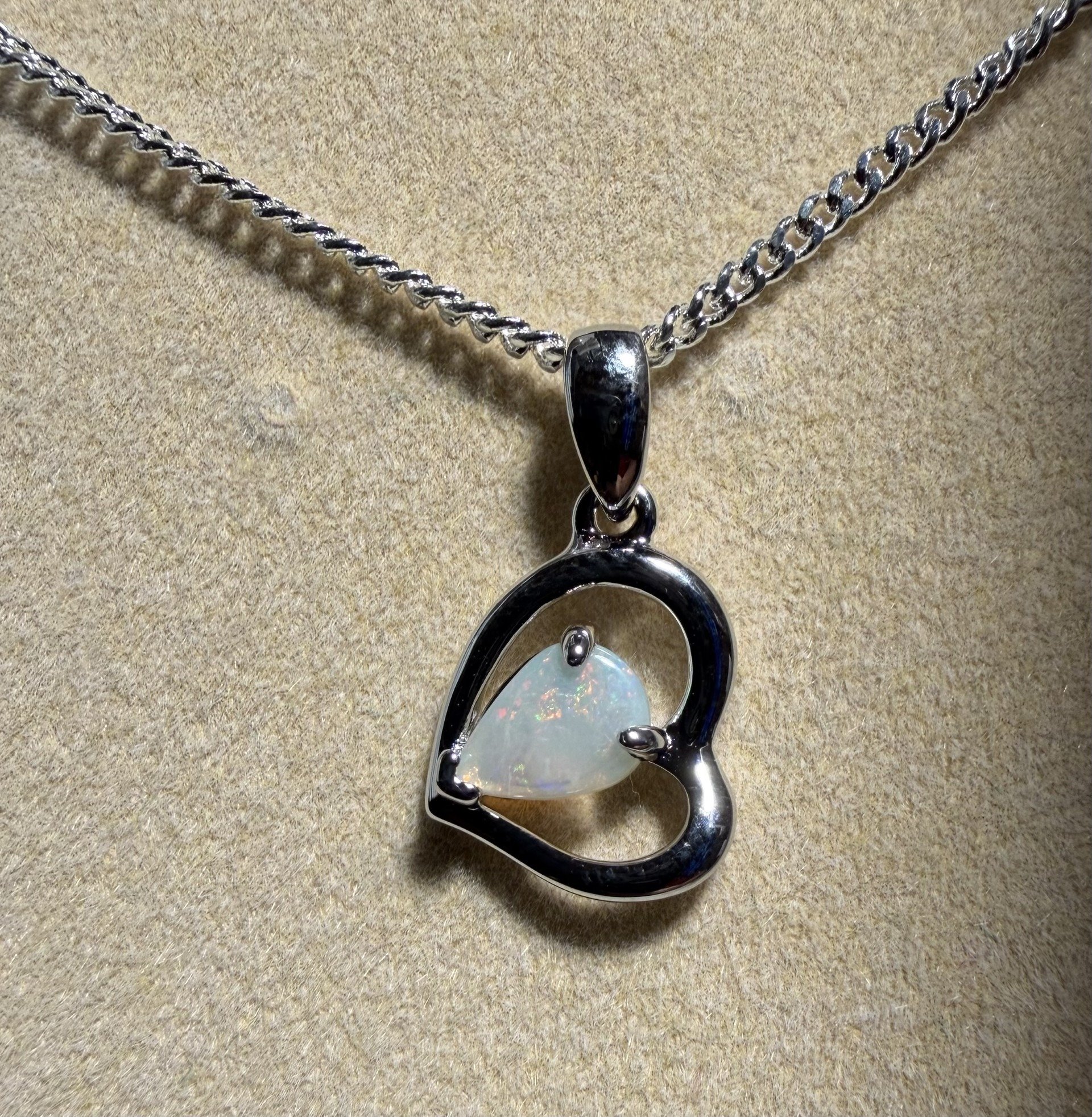Solid Opal Pear Heart Pendant in Sterling Silver · Style 060
