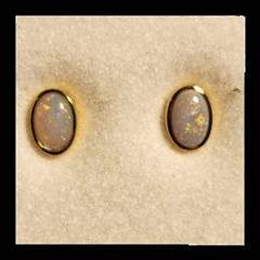Solid Opal Oval Stud Earrings in Gold Plated Sterling Silver · Style 603