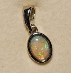 Solid Opal Oval Pendant in Sterling Silver · Style 005