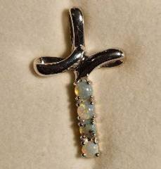 Solid Opal Cross Pendant in Sterling Silver · Style 025