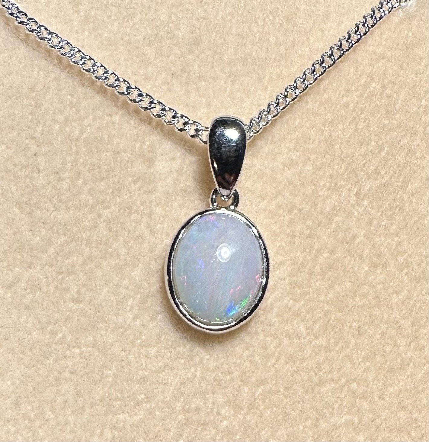 Solid Opal Oval Pendant in Sterling Silver · Style 053